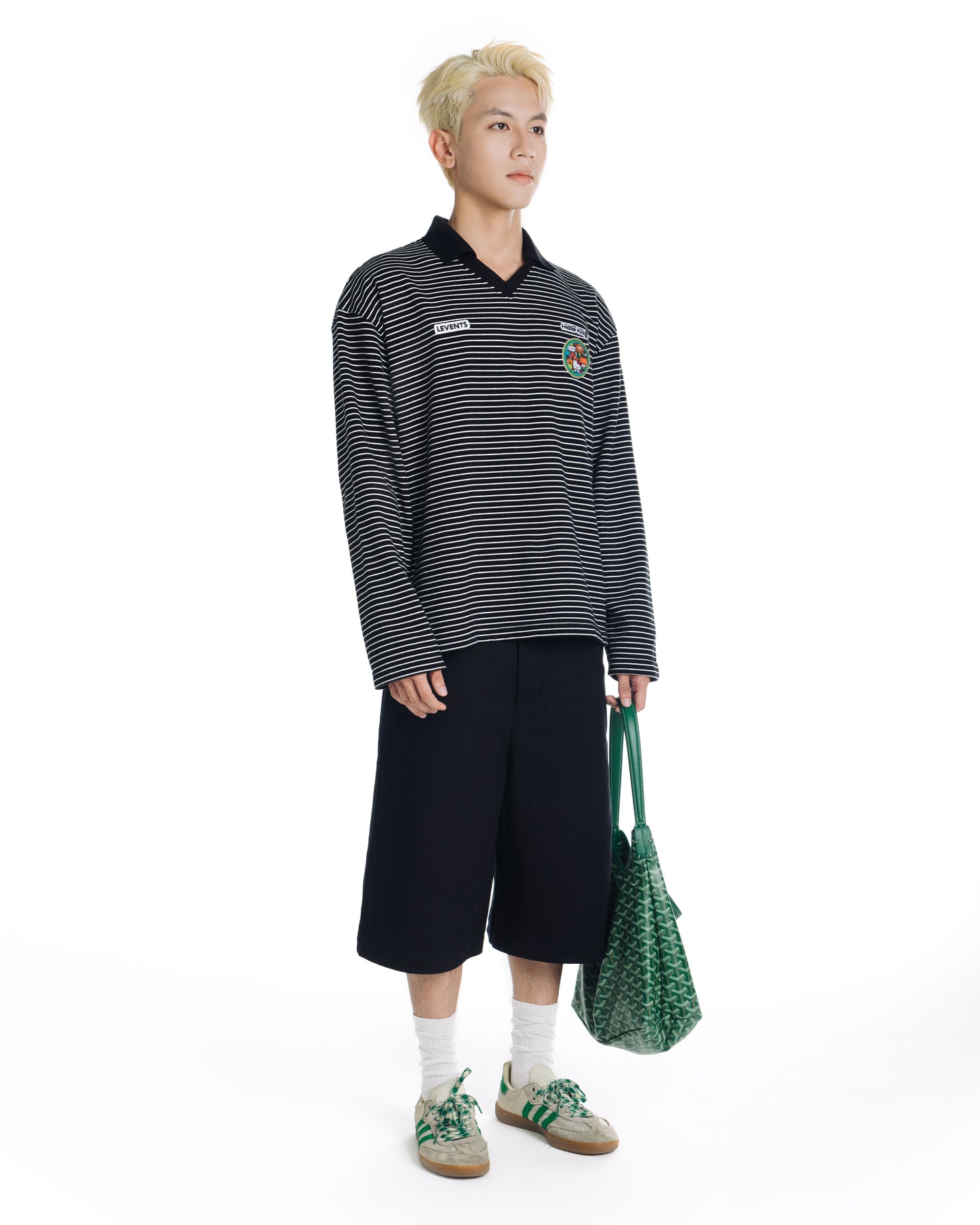 Levents® x Hello Kitty | Striped Long Sleeve Semi-Oversized Polo Shirt